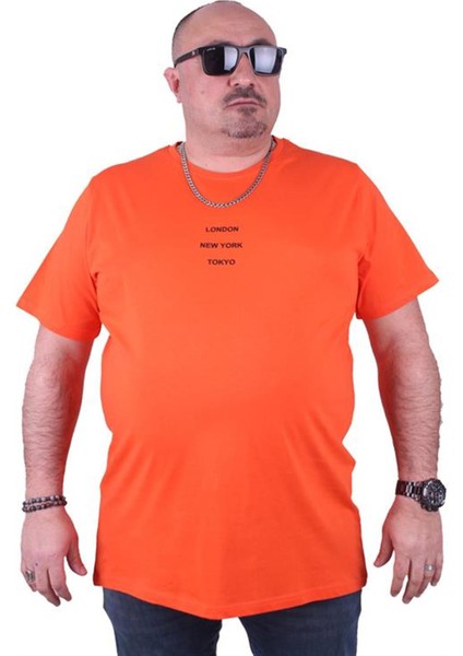 Büyük Beden Sıfır Yaka Tişört Limited Edition 23111 Turuncu