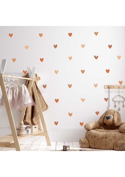 Kahverengi Tonlarda Asimetrik Kalpler Çocuk Odası Duvar Sticker Seti fiyatları