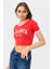 Kadın Önü Baskı Detaylı Kısa Tişört 2