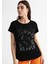 Bisiklet Yaka Taşlı Siyah Kadın T-Shirt Cm-Zoes 1