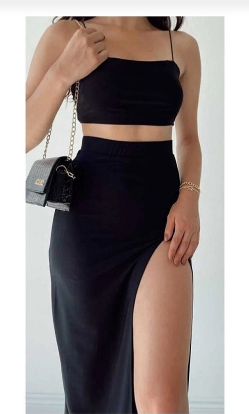 Moda Tekcan Yırtmaçlı Büyük Beden Etek