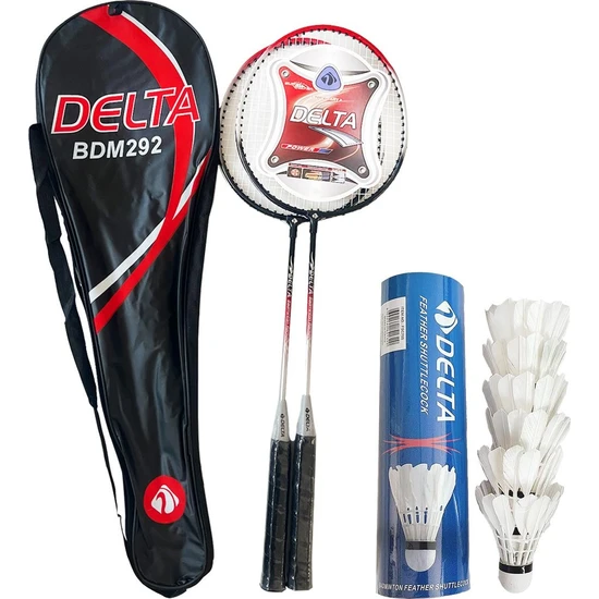Delta 2 Adet Badminton Raketi + Badminton Çantası + 6 Adet Kaz Tüyü Deluxe Badminton Topu Seti