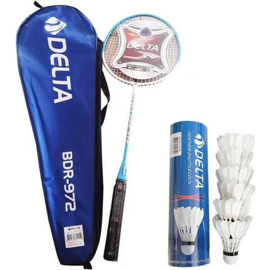 Delta Tek Parça Badminton Raketi + Badminton Çantası + 6 Adet Kaz Tüyü Deluxe Badminton Topu Seti