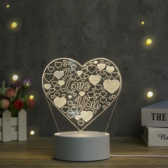 Crystal Palace Kalp Kalpli Masa Üstü LED Lamba Ledli Gece Masa Lambası 3D 3 Boyutlu Dokunmatik 9 Renk 17CM