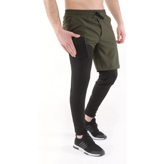 Ghassy Co. Erkek Running Compression Hızlı Kuruma Micropoly Halısaha Antrenman Gym Fitness Koşu Uzun Taytlı Şort