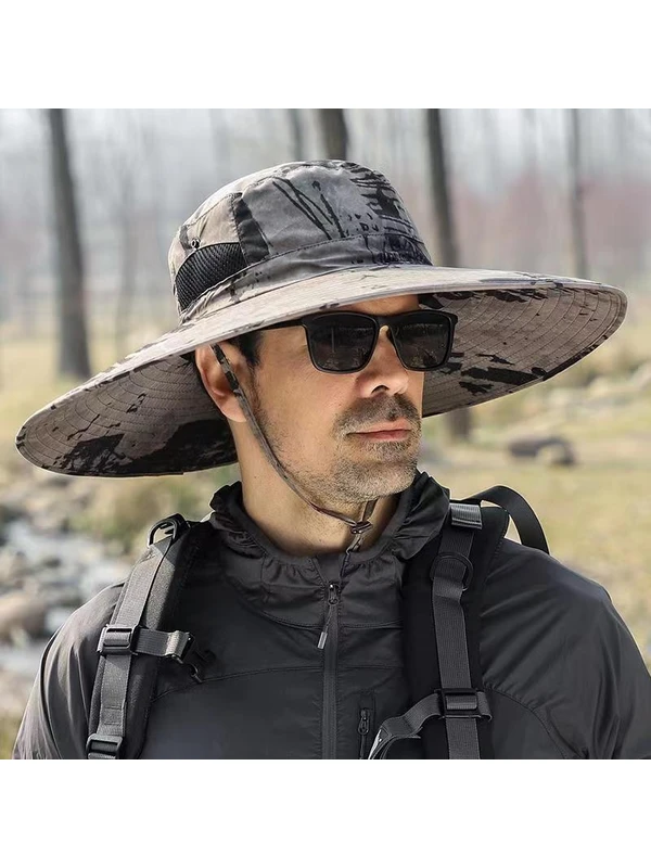 Oloey 2023 Yeni Stil Erkek Açık Güneş Şapkası 15 cm Büyük Saçaklı Balıkçı Şapkası (Yurt Dışından)