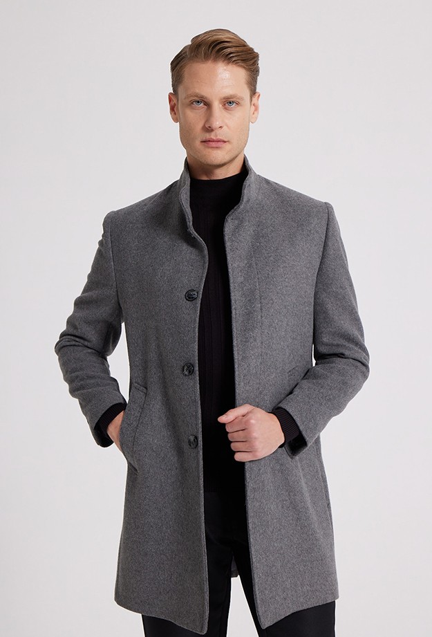D'S Damat Regular Fit Antrasit Hakim Yaka Kaşe Kaban 5HF08ORT10002