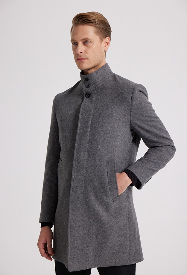 D'S Damat Regular Fit Antrasit Hakim Yaka Kaşe Kaban 5HF08ORT10002 görsel 2