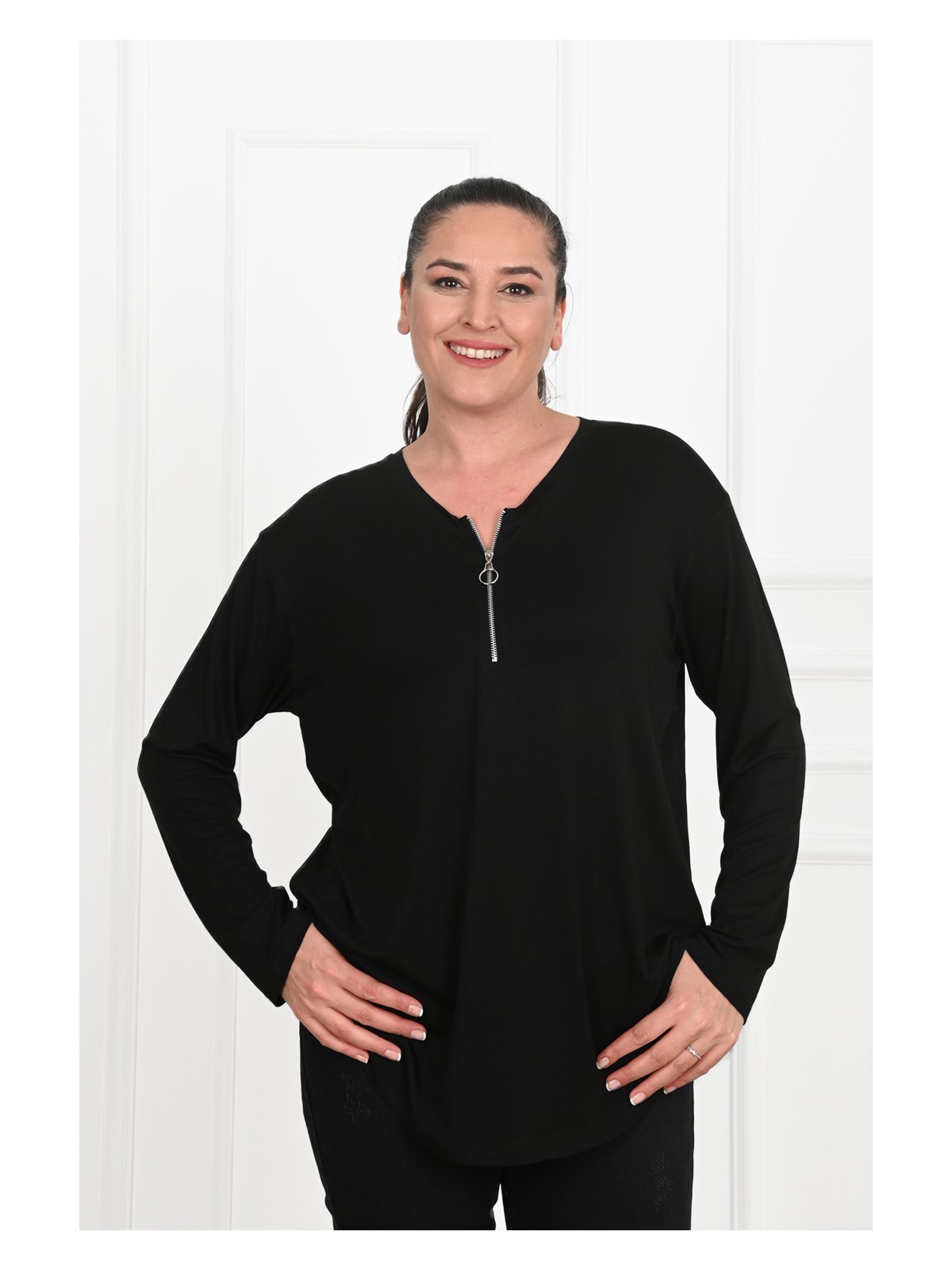 Koza Kadın Yarım Fermuar Detaylı Büyük Beden Bluz 1387-23 - Görsel 3