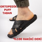 Ayakkabiburada 034 Günlük Tam Ortopedik Hakiki Deri Erkek Terlik Puff Taban