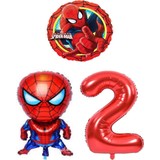 Bal10 Dünyası Spıderman Örümcek Adam Folyo Kırmızı Rakam Yıldız Balon Seti Yaş 2