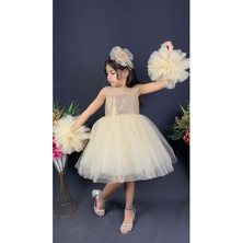 Mnk Baby & Kids Mnk Baby Şifon Robalı Ponpon Kol Pul Payetli Kız Çocuk Kabarık Etek Tütülü Abiye