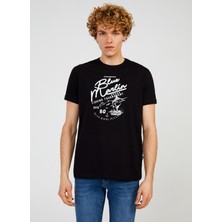 The Crow Bisiklet Yaka Baskılı Siyah Erkek T-Shirt TC711110