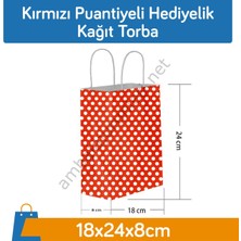 Gizpak Kırmızı Puantiyeli Hediyelik Kağıt Torba 18X24X8CM 25 Adet