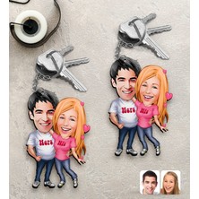 Bk Gift Kişiye Özel Sevgililer Karikatürlü 2’li Ahşap Anahtarlık Seti-5