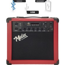 Midex MGA-25RD ELEKTRO Gitar Amfisi 25 Watt USB Bluetooth Şarjlı 2 Girişli