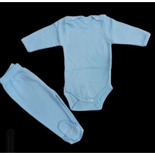 Özdemirli Bebe Uzun Kollu Çıtçıtlı Bebek Badisi ve Patikli Alt Düz Renk Zıbın Seti ( Mavi Renk)10