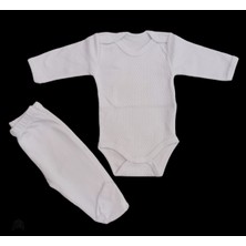 Özdemirli Bebe Uzun Kollu Çıtçıtlı Bebek Badisi ve Patikli Alt Düz Renk Zıbın Seti ( Beyaz Renk)10