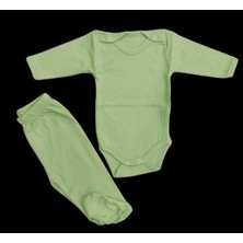 Özdemirli Bebe Uzun Kollu Çıtçıtlı Bebek Badisi ve Patikli Alt Düz Renk Zıbın Seti ( Çağla Yeşili Renk)10