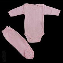 Özdemirli Bebe Uzun Kollu Çıtçıtlı Bebek Badisi ve Patikli Alt Düz Renk Zıbın Seti (Pembe Renk)10