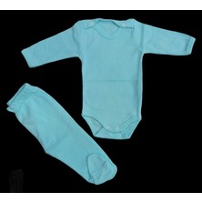 Özdemirli Bebe Uzun Kollu Çıtçıtlı Bebek Badisi ve Patikli Alt Düz Renk Zıbın Seti ( Su Yeşili Renk)10