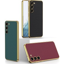 Galaxy S23 Plus Kılıf Deri Görünümlü Kenarları Elektroplating Kaplama  Fizyon Kapak