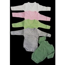 Özdemirli Bebe Uzun Kollu Kendinden Eldivenli Çıtçıtlı Kruvaze Badi (5 Li Paket) Krem-Pembe-Çağla-Gri-Küf10