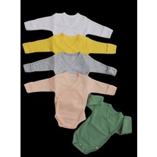 Özdemirli Bebe Uzun Kollu Kendinden Eldivenli Çıtçıtlı Kruvaze Badi (5 Li Paket) Beyaz-Sarı-Gri-Somon-Küf10