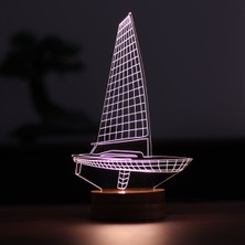 By Lamp Yelkenli Figürlü Dekoratif Hediye Led Masa Lambası | 7 Işık Rengi | Ahşap Taban
