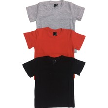 Özdemirli Bebe Basic Düz Bisiklet Yaka Kısa Kollu Likralı Badi Sweat T-Shirt (3 Lü Paket Gri-Kırmızı-Siyah) 