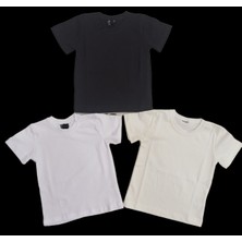 Bebedino Basic Düz Bisiklet Yaka Kısa Kollu Likralı Badi Sweat T-Shirt (3 Lü Paket Krem-Siyah-Beyaz) 
