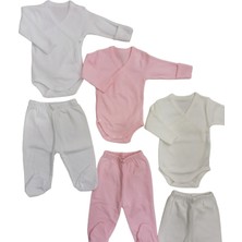 Bebedino Uzun Kollu Kendinden Eldiven Çıtçıtlı Kruvaze Badi ve Patikli Alt ( 3 Takım Beyaz-Pembe-Krem)