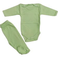 Bebedino Uzun Kollu Çıtçıtlı Bebek Badisi ve Patikli Alt Düz Renk Zıbın Seti ( Çağla Yeşili Renk)