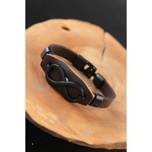 Stil Love Siyah Sonsuzluklu Metal Aksesuarlı Kahverengi Deri Erkek Bileklik