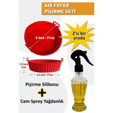 Deftion Airfryer Pişirme Seti Silikon Kabı Ve Cam Sprey Şişe Yağlık Airfrey Airfray Airfrayer Kağıdı