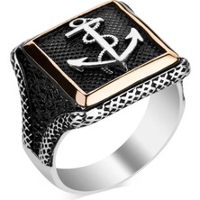 Takılingo 925 Ayar Gümüş Çapa Model Kare Tasarım Taşsız Erkek Yüzük