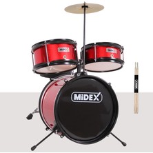 Midex CD300X-RD Akustik Çocuk Baterisi Davulu Seti 5-14 Yaş Için Full Set
