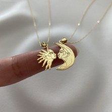Nida Jewelry 925 Ayar Gümüş Çift Güneş Ay Kolye