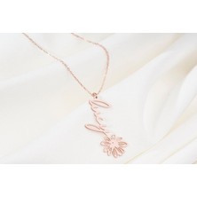 Nida Jewelry 925 Ayar Gümüş Dikey Isim Çiçek Kolye