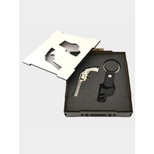 Anahtarlık Sepeti 45 Lik Toplu Kovboy Tabancası Siyah Kılıflı Anahtarlık Kutulu - Nikel