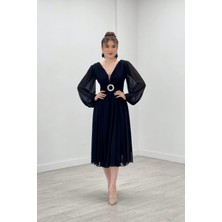 giyimmasalı Şifon Kumaş Midi Boy Elbise - Siyah