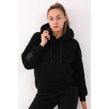 Maraton Comfort Kadın Kapüşonlu  Siyah Sweatshirt