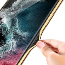 Fogy Galaxy S23 Ultra Için Kılıf Deri Görünümlü Kenarları Elektroplating Gold Kaplama Fizyon Kapak