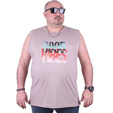 Moc Grande Büyük Beden Erkek Baskılı Kolsuz Tişört Good Vibes 23141 Toprak10