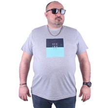 Moc Grande Büyük Beden Erkek Baskılı Tişört Seaing 23136 Gri Melanj10