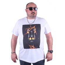 Moc Grande Büyük Beden Erkek Baskılı Tişört Lion 23138 Beyaz10