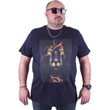 Moc Grande Büyük Beden Erkek Baskılı Tişört Lion 23138 Lacivert10