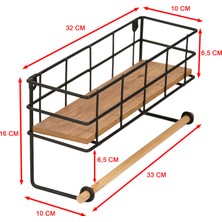 Bye Concept & More Baharatlık Mutfak Duvar Rafı ve Kağıt Havluluk Çok Amaçlı Ahşap Raflı Metal Raf