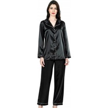 Markano  Siyah İkili Saten Gecelik Pijama Takımı 7647