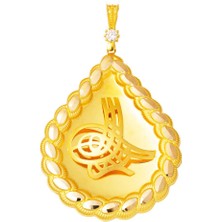 Bilezikci Pul Dizili Zincirsiz 14 Ayar Altın Tuğralı Kolye